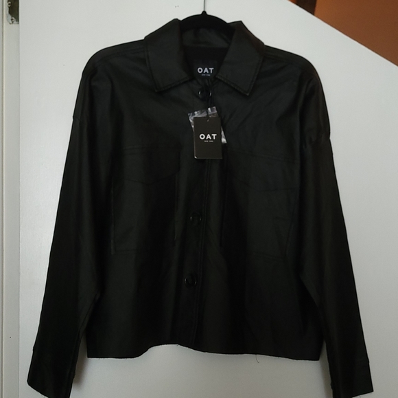 NWT OAT NYC oversized black coated cotton water resistant large pocket shacket - Picture 5 of 7